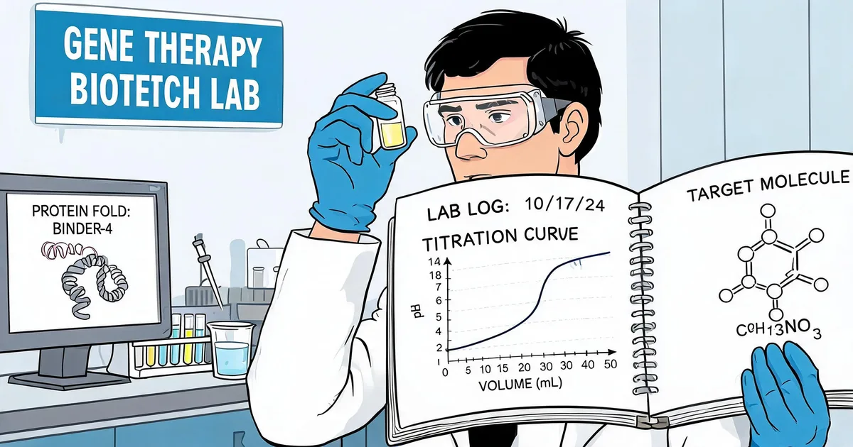 Scientist reviewing a molar ratio titration chart during PCSK9 antibody HRP conjugation in a biotech laboratory