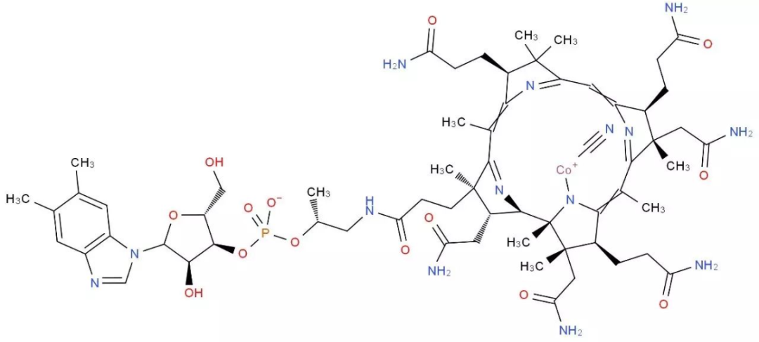 Vitamin B12 cobalamin molecular structure showing the cobalt-centered corrin ring recognized by Intrinsic Factor