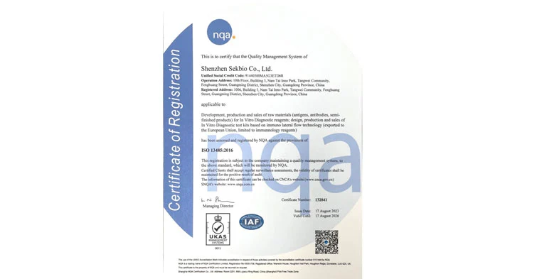 Good News to Share! SEKBIO Achieves International ISO 13485 Quality Management System Certification
